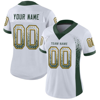 Custom White Green-Gold Drift Fashion Football Jersey