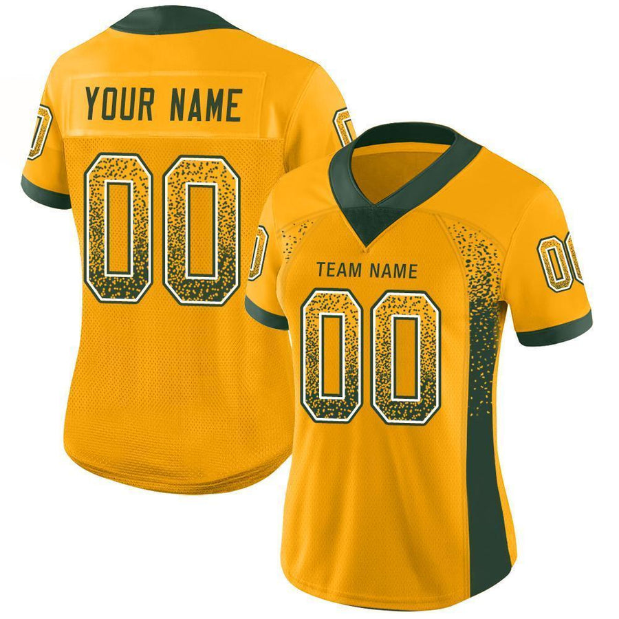Custom Gold Green-White Drift Fashion Football Jersey