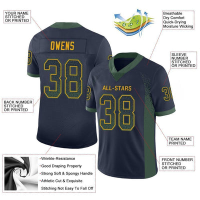 Custom Navy Green-Gold Drift Fashion Football Jersey