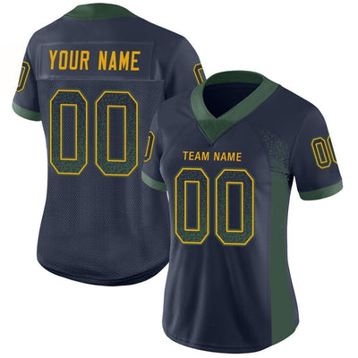Custom Navy Green-Gold Drift Fashion Football Jersey