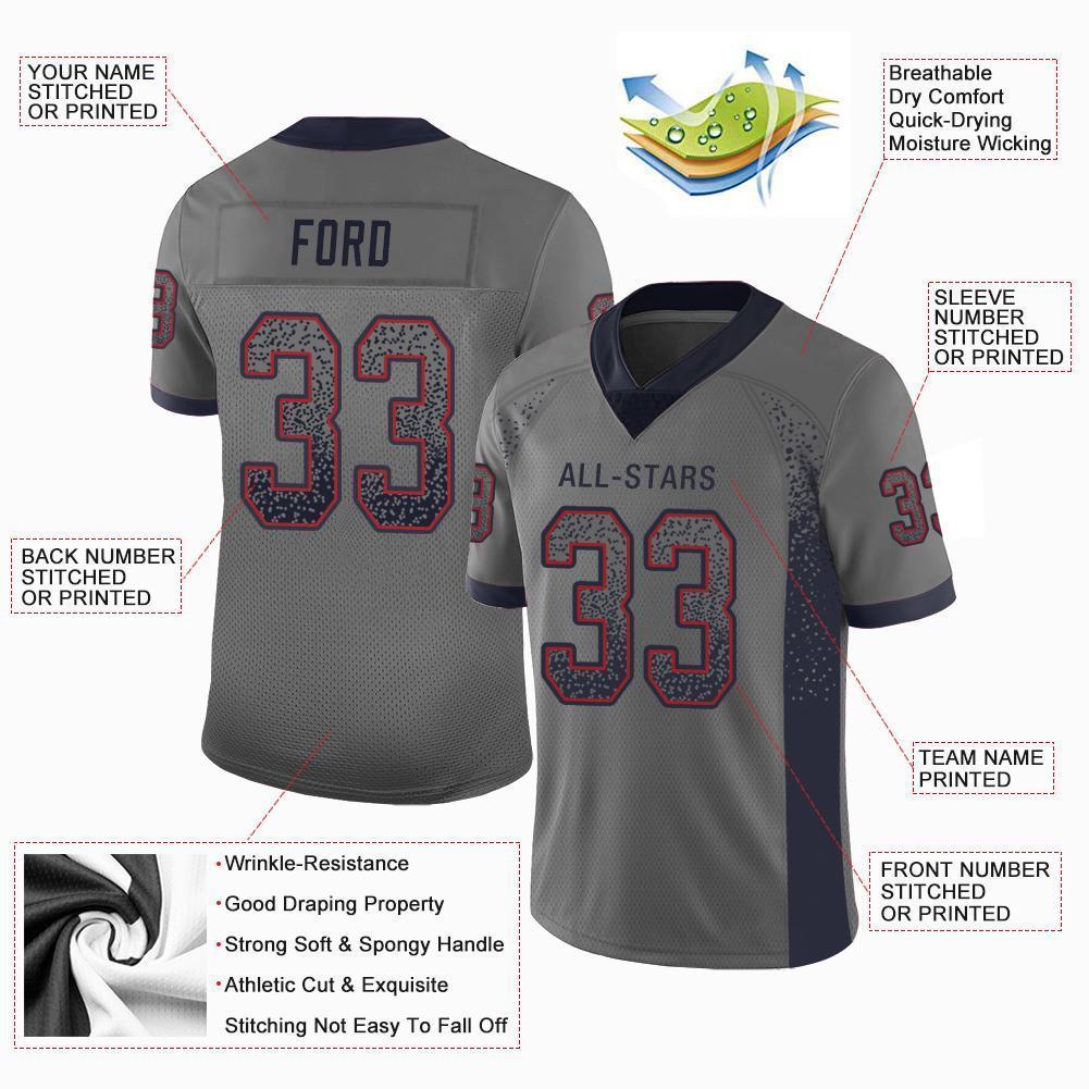 Custom Gray Navy-Red Drift Fashion Football Jersey