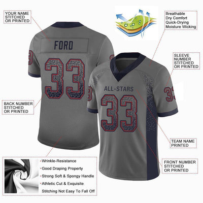 Custom Gray Navy-Red Drift Fashion Football Jersey