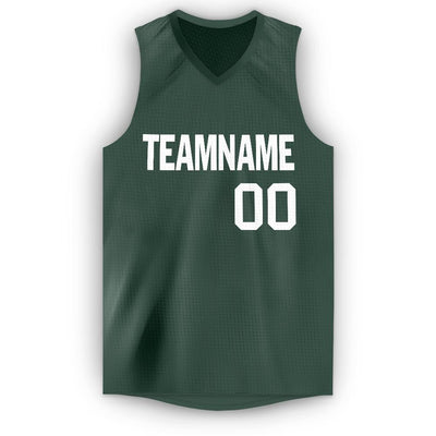 Custom Hunter Green White V-Neck Basketball Jersey