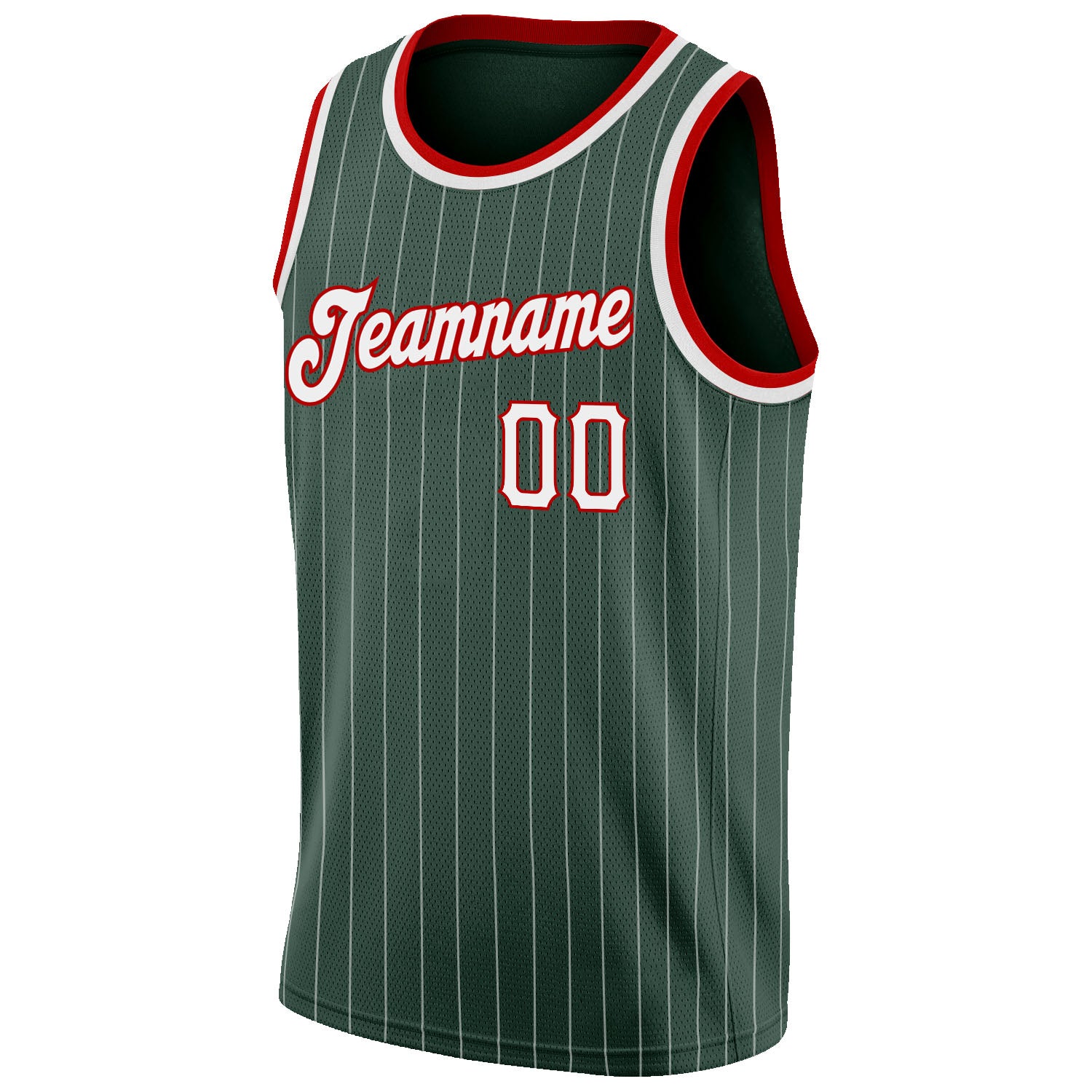 Custom Hunter Green White Pinstripe White-Red Authentic Basketball Jersey