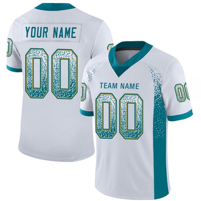 Custom White Teal-Old Gold Drift Fashion Football Jersey