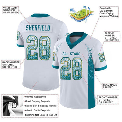 Custom White Teal-Old Gold Drift Fashion Football Jersey