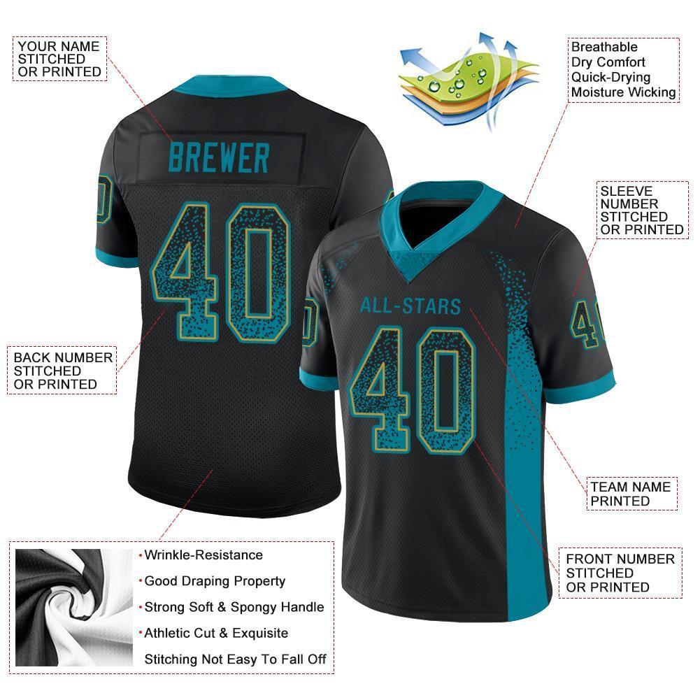 Custom Black Teal-Old Gold Drift Fashion Football Jersey