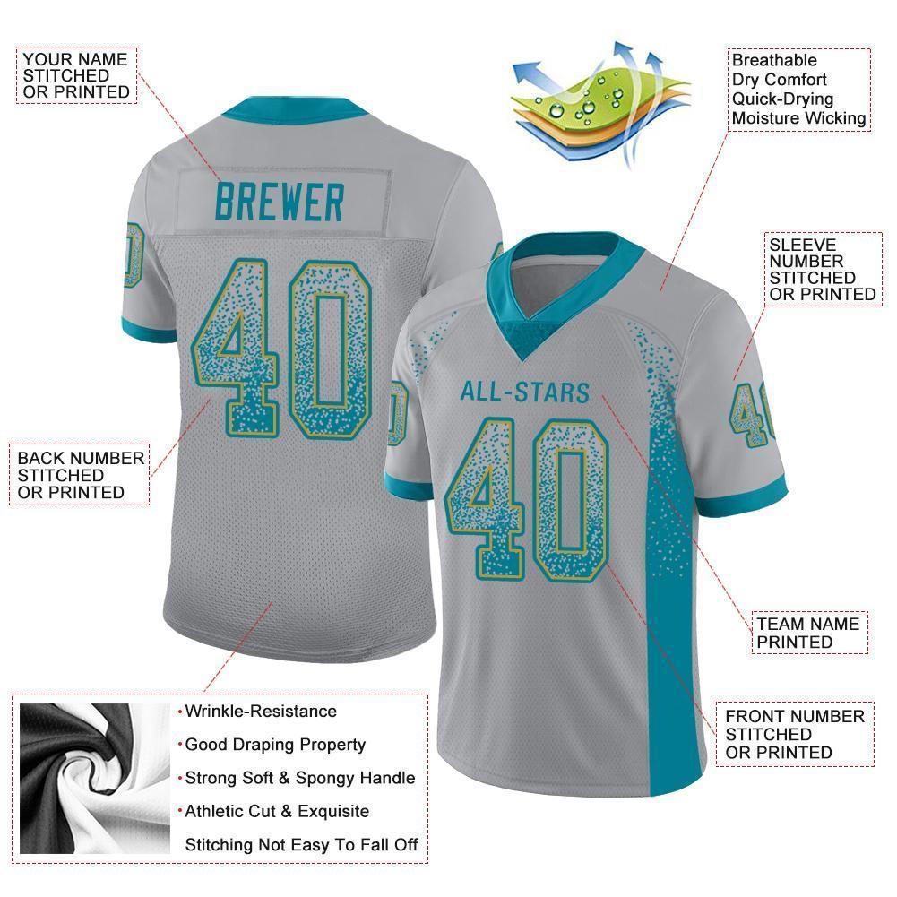 Custom Light Gray Teal-Old Gold Drift Fashion Football Jersey