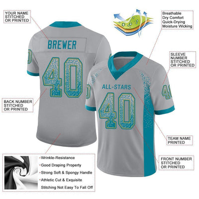 Custom Light Gray Teal-Old Gold Drift Fashion Football Jersey
