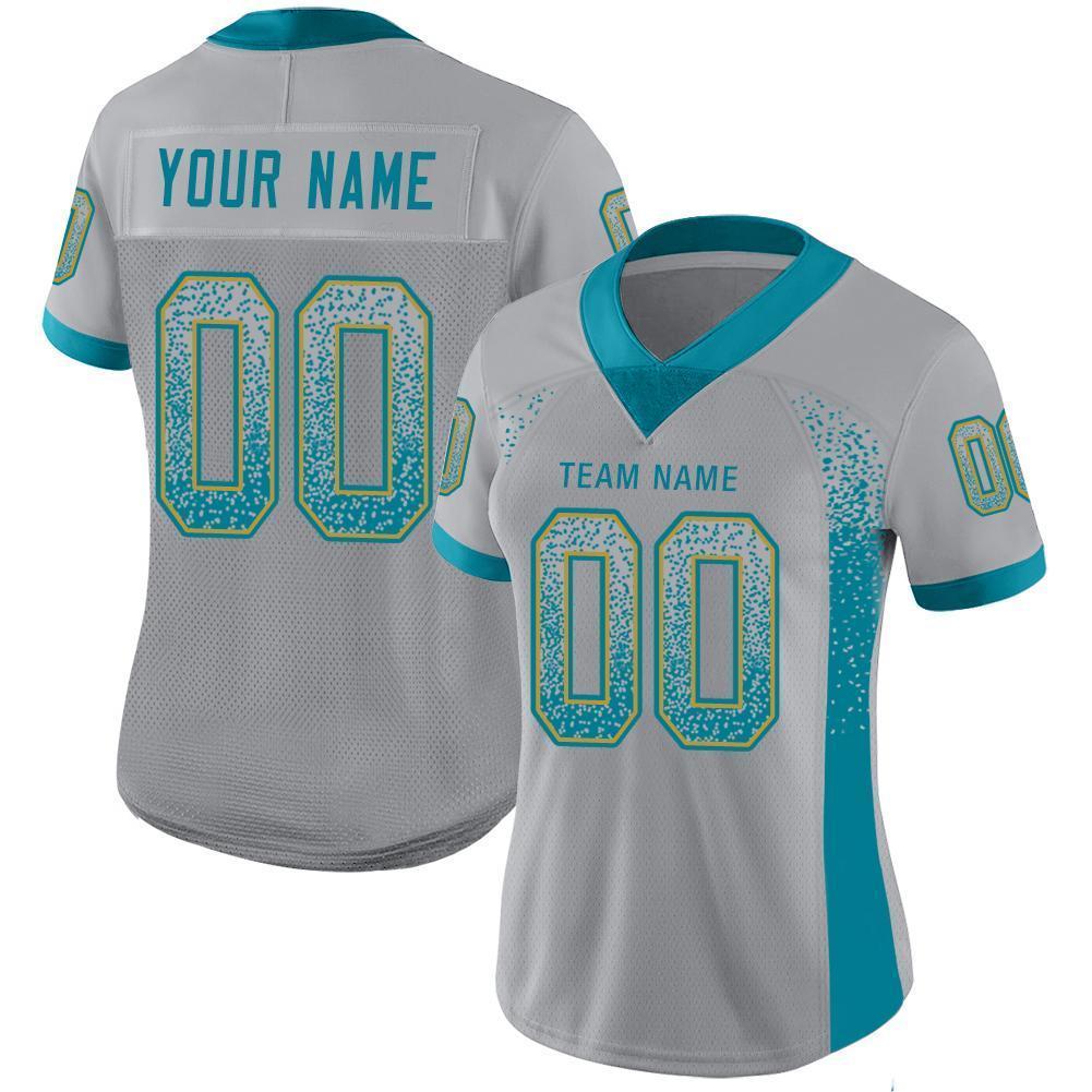 Custom Light Gray Teal-Old Gold Drift Fashion Football Jersey