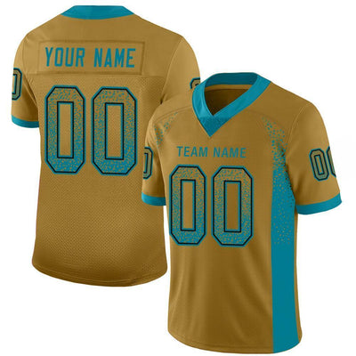 Custom Old Gold Teal-Black Drift Fashion Football Jersey