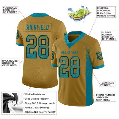 Custom Old Gold Teal-Black Drift Fashion Football Jersey