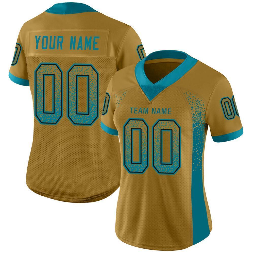 Custom Old Gold Teal-Black Drift Fashion Football Jersey