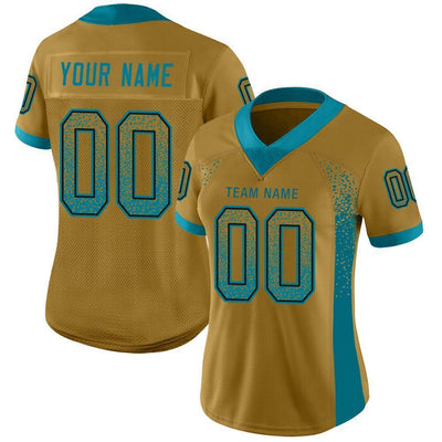 Custom Old Gold Teal-Black Drift Fashion Football Jersey