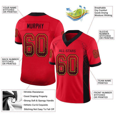 Custom Scarlet Black-Gold Drift Fashion Football Jersey