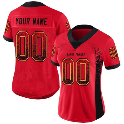 Custom Scarlet Black-Gold Drift Fashion Football Jersey