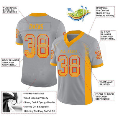 Custom Light Gray Gold-Scarlet Drift Fashion Football Jersey