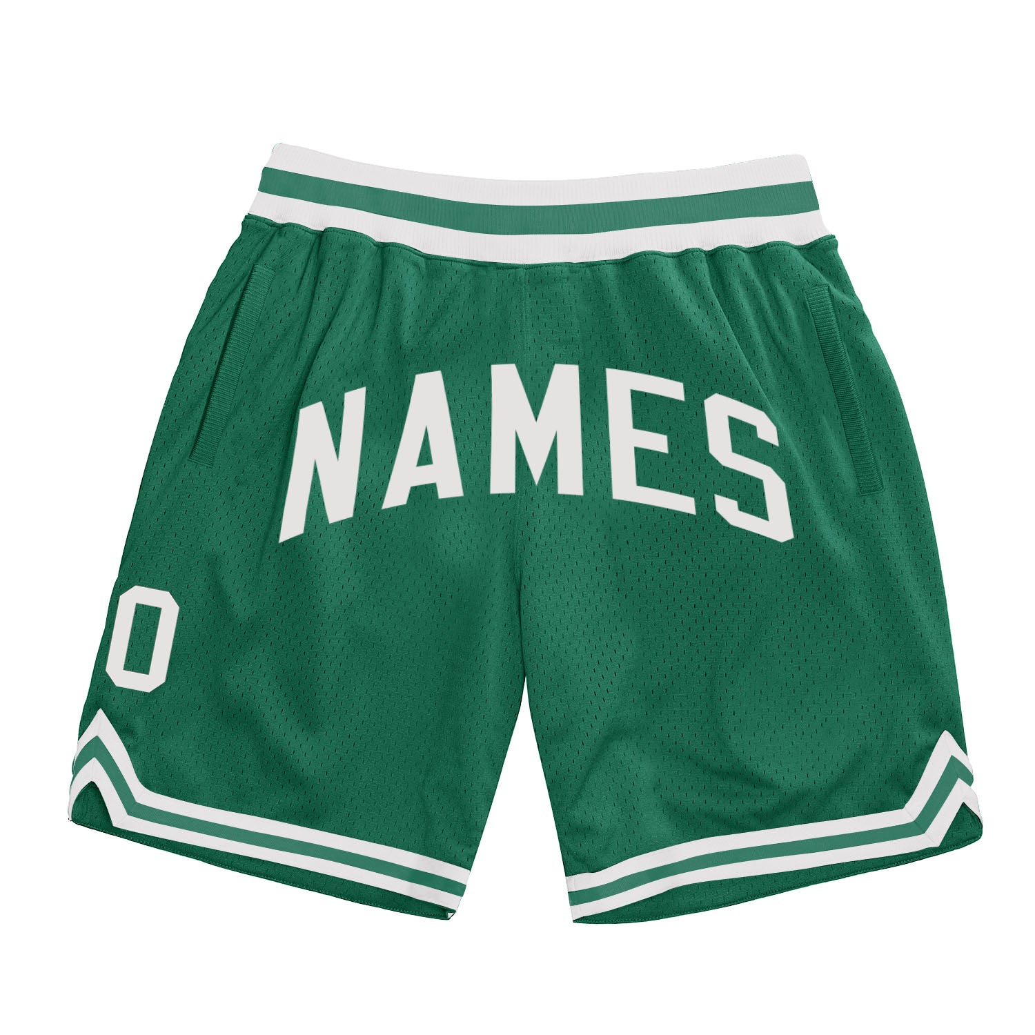FANSIDEA Custom Kelly Green White Authentic Throwback Basketball Shorts Youth Size:S