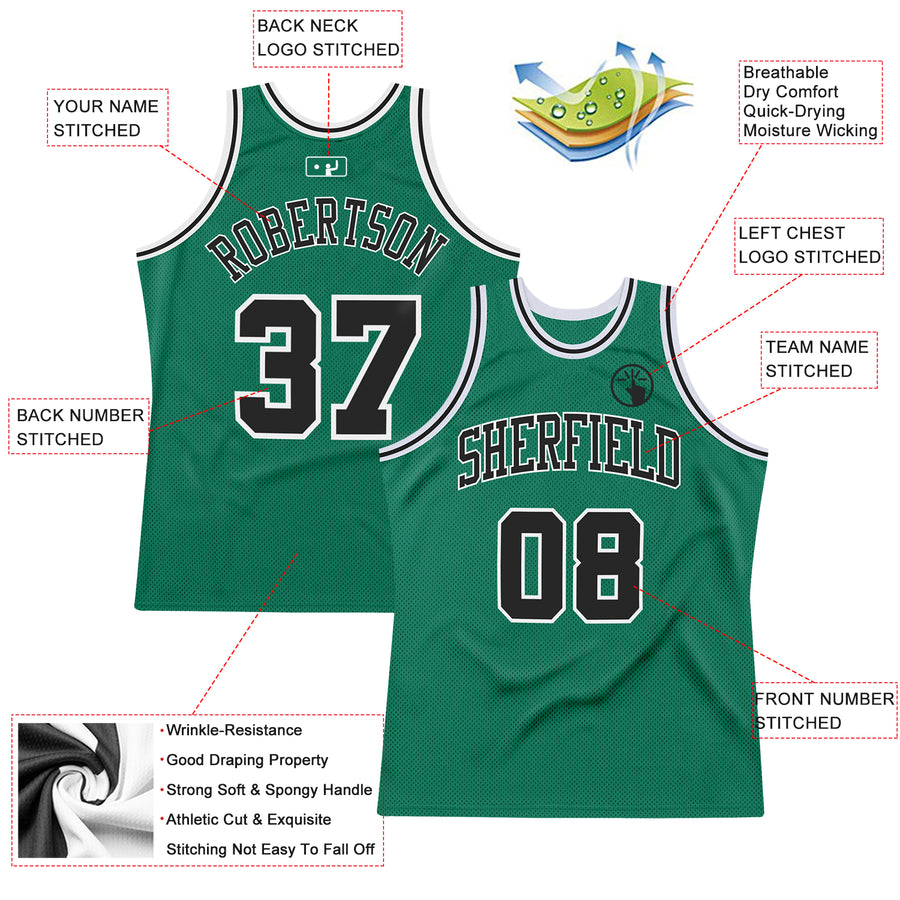 Custom Kelly Green Black-White Authentic Throwback Basketball Jersey
