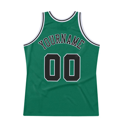 Custom Kelly Green Black-White Authentic Throwback Basketball Jersey
