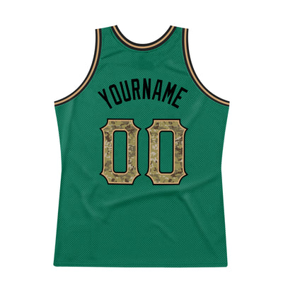 Custom Kelly Green Camo-Black Authentic Throwback Basketball Jersey