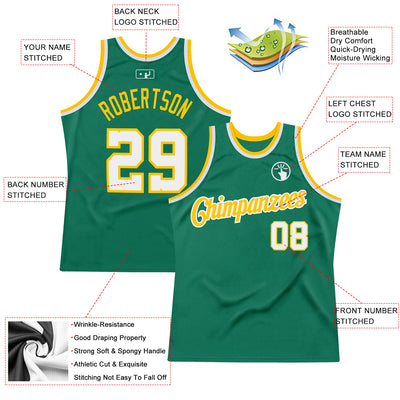 Custom Kelly Green White-Gold Authentic Throwback Basketball Jersey