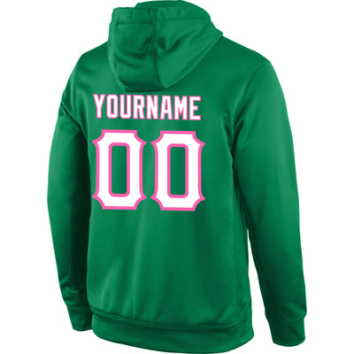 Custom Stitched Kelly Green White-Pink Sports Pullover Sweatshirt Hoodie