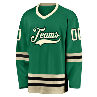 Custom Kelly Green Cream-Black Hockey Jersey
