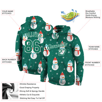 Custom Stitched Kelly Green Kelly Green-White Christmas 3D Sports Pullover Sweatshirt Hoodie