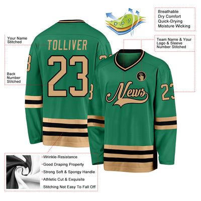 Custom Kelly Green Old Gold-Black Hockey Jersey