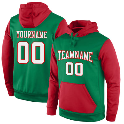 Custom Stitched Kelly Green White-Red Sports Pullover Sweatshirt Hoodie