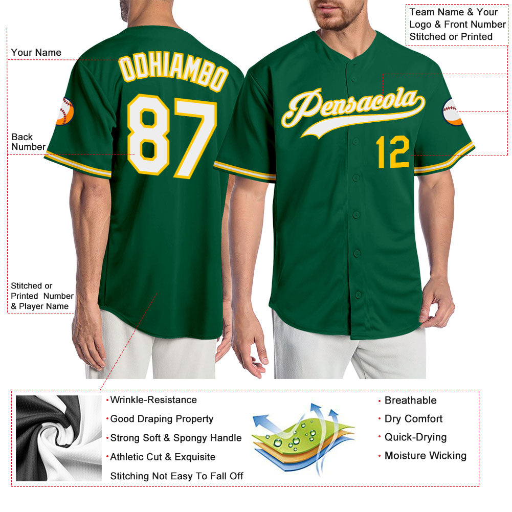 Custom Kelly Green White-Gold Authentic Baseball Jersey
