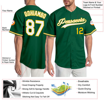 Custom Kelly Green White-Gold Authentic Baseball Jersey