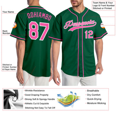 Custom Kelly Green Pink-White Authentic Baseball Jersey