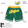 Custom Kelly Green Gold-White Authentic Throwback Basketball Shorts