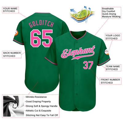 Custom Kelly Green Pink-White Authentic Baseball Jersey