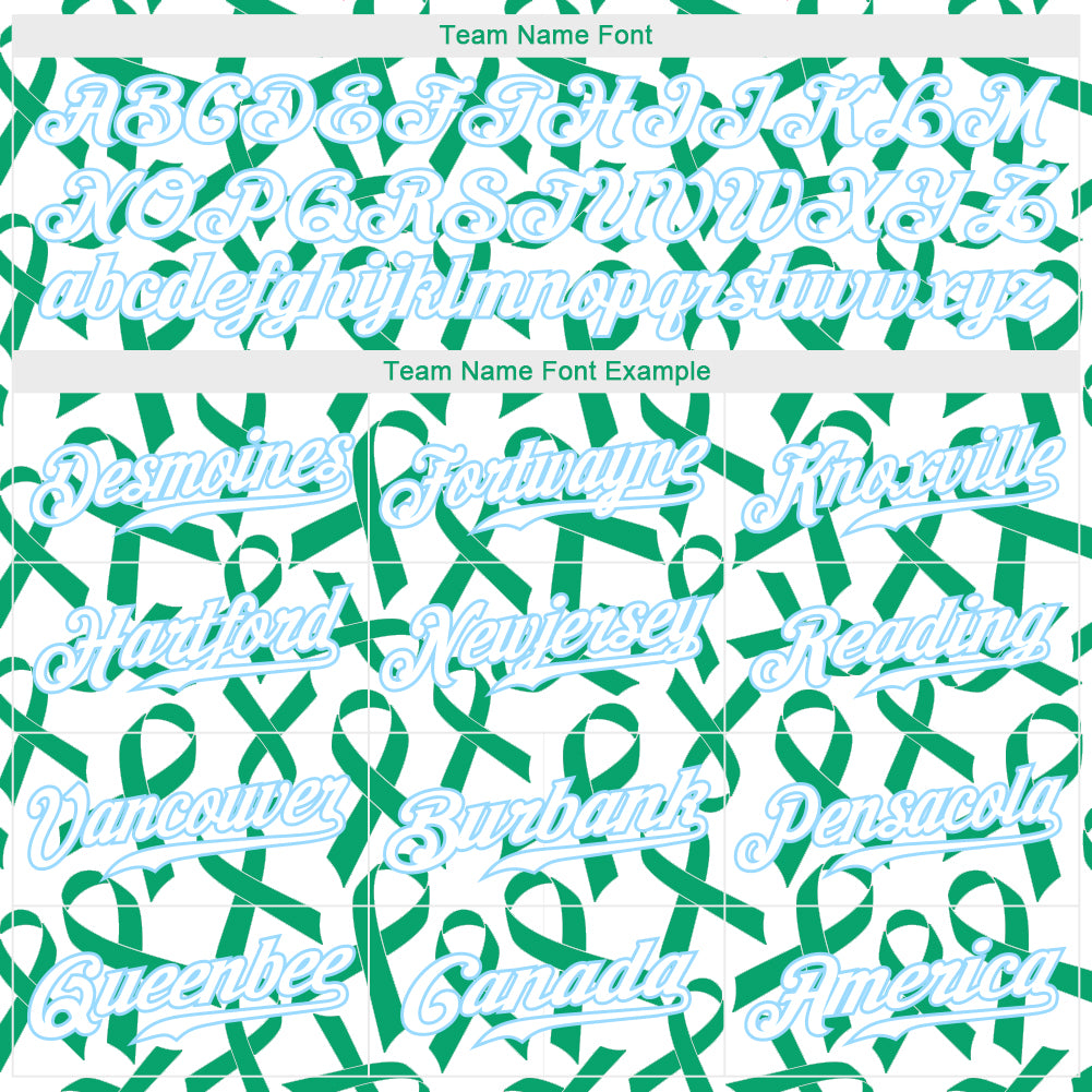 Custom Kelly Green White-Light Blue 3D Pattern Design Breast Cancer Authentic Baseball Jersey