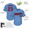 Custom Light Blue Red-Navy Authentic Throwback Rib-Knit Baseball Jersey Shirt