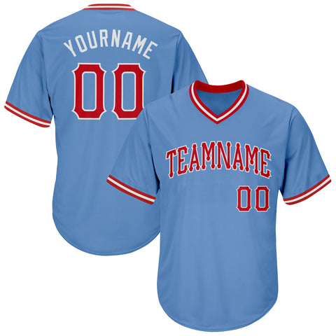 Custom Light Blue Baseball Jersey Shirt Red-White Authentic