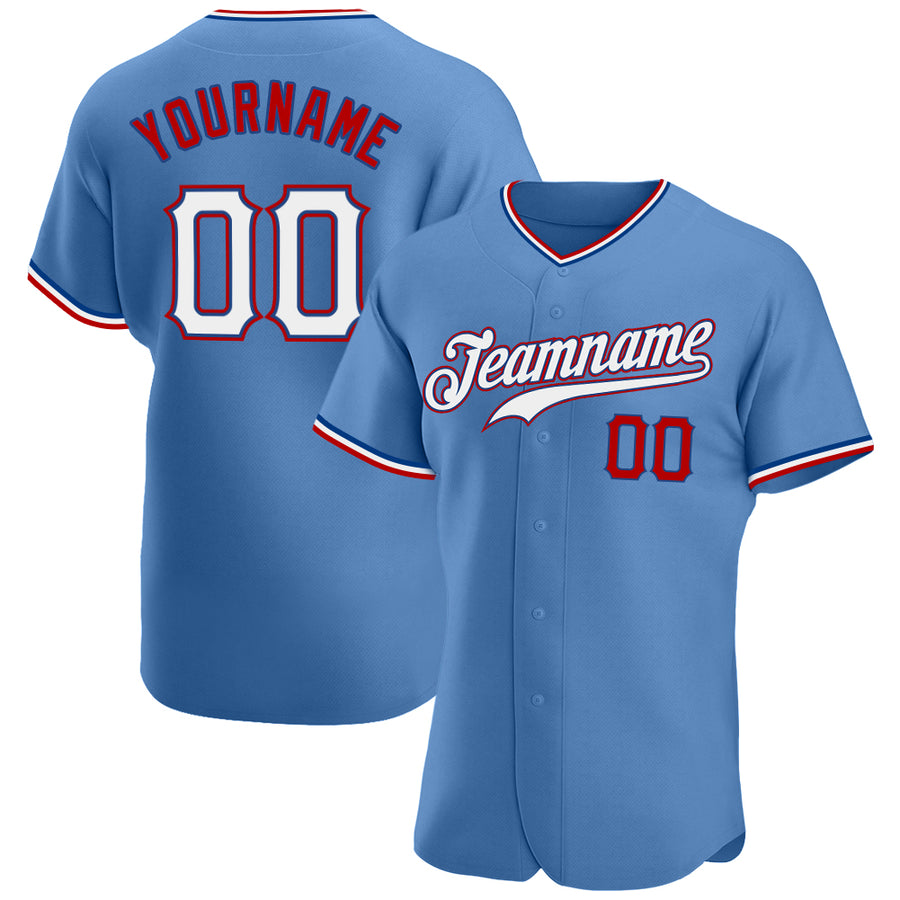 Custom Light Blue White-Red Authentic Baseball Jersey