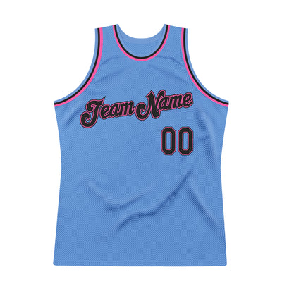 Custom Light Blue Black-Pink Authentic Throwback Basketball Jersey