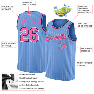 Custom Pinstripe Basketball Jersey Light Blue White Pink-Black Authentic -  FansIdea