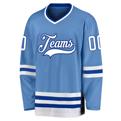 Custom Light Blue White-Royal Hockey Jersey