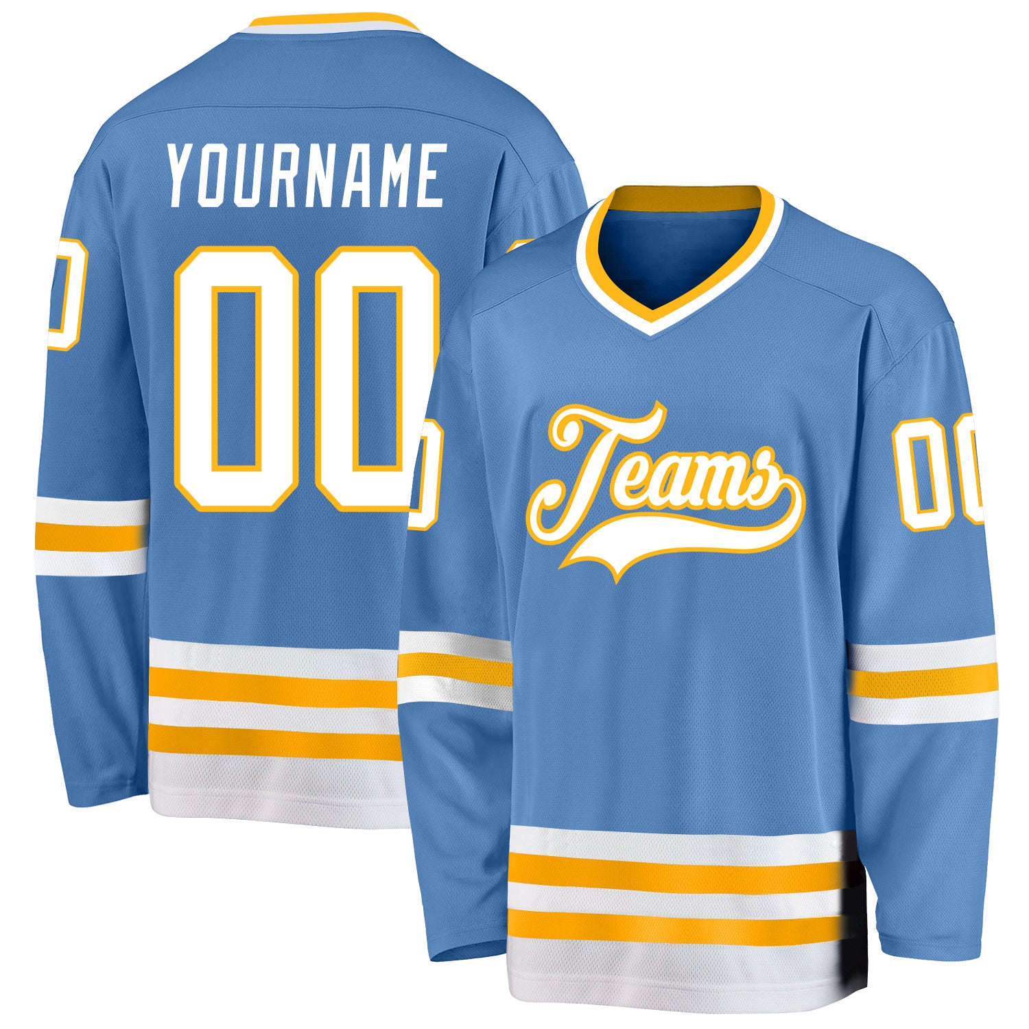 Custom Gold Light Blue-White Hockey Jersey Discount