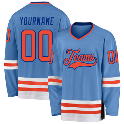 Custom Hockey Jersey Sky Blue Orange-White Men's Size:2XL