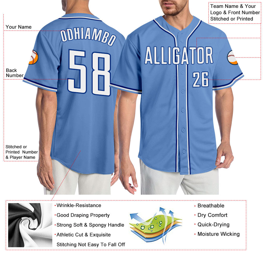 Custom Light Blue White-Royal Authentic Baseball Jersey