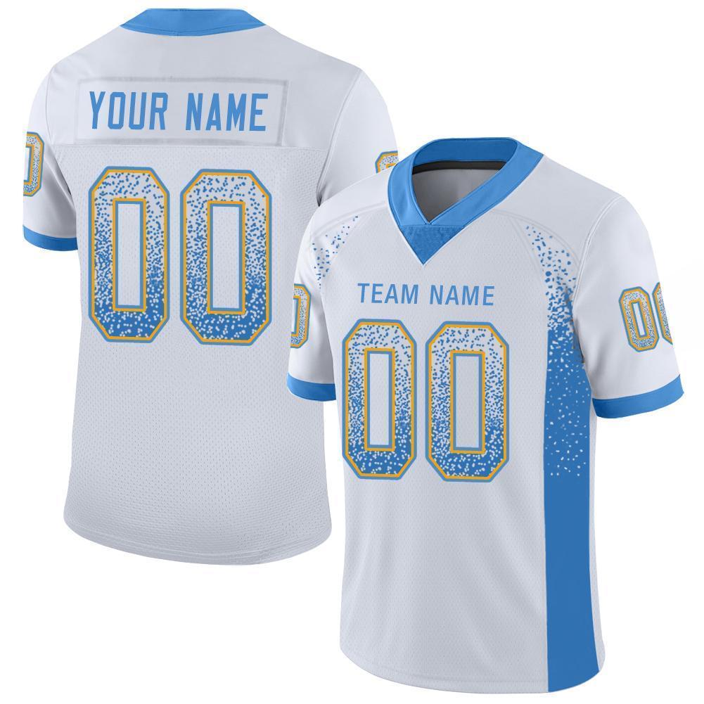 Custom White Powder Blue-Gold Drift Fashion Football Jersey