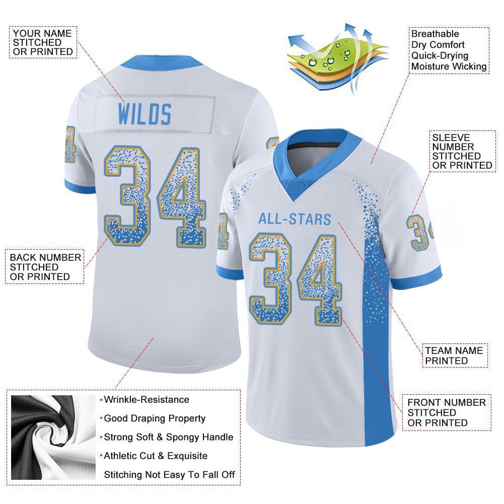 Custom White Powder Blue-Gold Drift Fashion Football Jersey