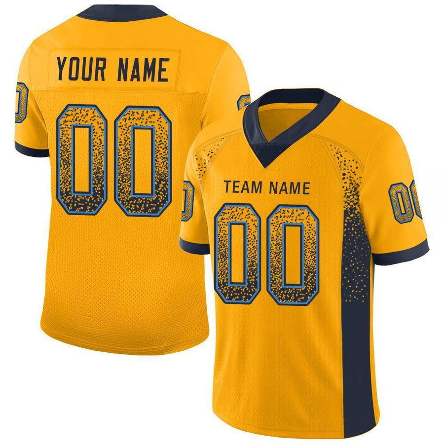 Custom Gold Navy-Powder Blue Drift Fashion Football Jersey