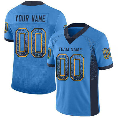 Custom Powder Blue Navy-Gold Drift Fashion Football Jersey